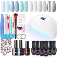 gellen gel nail polish kit with 54w uv light nail dryer, 6 gel nail colors, no wipe top base coat, nail art decorations, manicure tools - all-in-one manicure kit in mint sky color logo