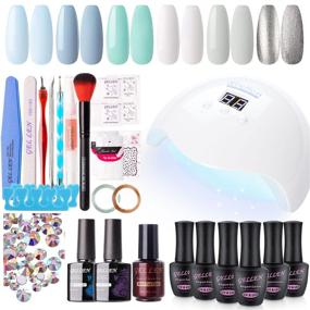 img 4 attached to Gellen Gel Nail Polish Kit with 54W UV Light Nail Dryer, 6 Gel Nail Colors, No Wipe Top Base Coat, Nail Art Decorations, Manicure Tools - All-in-One Manicure Kit in Mint Sky Color