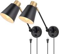 💡 pair of encomli dimmable plug in wall sconces with swing arm, on/off switch, black brass industrial design, e26 base логотип