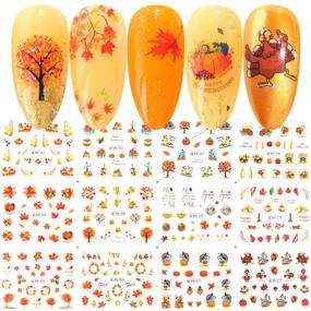 img 4 attached to Festive Fall Nail Stickers: Maple Leaf, Pumpkin & Turkey Designs for Halloween, Thanksgiving - 12 Sheets Water Transfer Nail Art Decals for Women, Girls, & Kids - DIY Thanksgiving Day Decorations