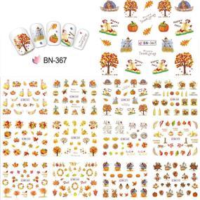 img 3 attached to Festive Fall Nail Stickers: Maple Leaf, Pumpkin & Turkey Designs for Halloween, Thanksgiving - 12 Sheets Water Transfer Nail Art Decals for Women, Girls, & Kids - DIY Thanksgiving Day Decorations