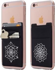 img 4 attached to 🌸 Mandala Floral Stretchy Stick on Wallet Card Holder for iPhone, Android & All Smartphones: A Must-Have Accessory!
