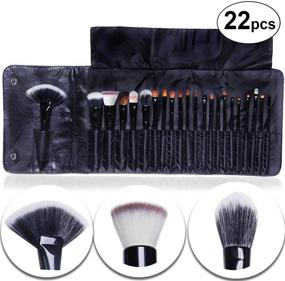 img 3 attached to 💼 22pc Black Makeup Brush Travel Organizer Set - Professional Artist Makeup Brush Set with Cheeky Eyeshadow, Eyebrow, Fan, Round, Dry, Blush Brushes - Includes Traveling Makeup Brush Pouch