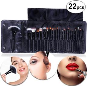 img 2 attached to 💼 22pc Black Makeup Brush Travel Organizer Set - Professional Artist Makeup Brush Set with Cheeky Eyeshadow, Eyebrow, Fan, Round, Dry, Blush Brushes - Includes Traveling Makeup Brush Pouch