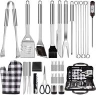 🔥 ultimate 31pcs bbq grill tools set - premium stainless steel accessories with sharpening rod, spatula, fork, tongs - complete barbecue grilling utensils in carry bag for men and women logo