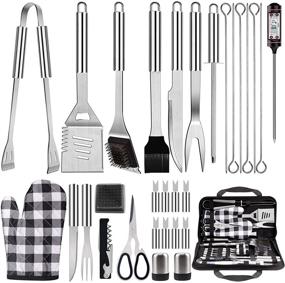 img 4 attached to 🔥 Ultimate 31PCS BBQ Grill Tools Set - Premium Stainless Steel Accessories with Sharpening Rod, Spatula, Fork, Tongs - Complete Barbecue Grilling Utensils in Carry Bag for Men and Women