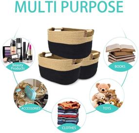 img 3 attached to 🧺 Set of 3 Cotton Rope Woven Storage Baskets with Handles - Collapsible, Decorative Bins for Organizing and Decorating Baby Diapers, Toys, Blankets, and Clothes in Black