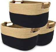 🧺 set of 3 cotton rope woven storage baskets with handles - collapsible, decorative bins for organizing and decorating baby diapers, toys, blankets, and clothes in black logo