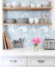 img 2 attached to 🌊 Cute Sea Waves Adhesive Shelf Liner - Blue/White, 17.7 Inch by 9.8 Feet: Stick-on Dresser Drawer Sticker for Cabinet, Furniture Contact Paper