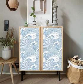 img 1 attached to 🌊 Cute Sea Waves Adhesive Shelf Liner - Blue/White, 17.7 Inch by 9.8 Feet: Stick-on Dresser Drawer Sticker for Cabinet, Furniture Contact Paper