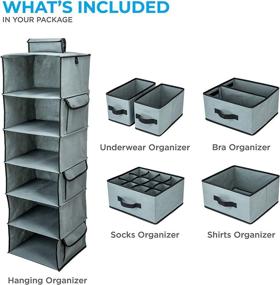 img 3 attached to 👕 SMIRLY Grey Hanging Closet Organizer Shelves - 6 Shelf Storage with Clothes Drawers and Purpose Made Pockets