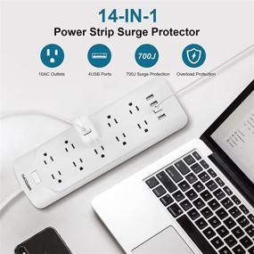 img 2 attached to WANDOFO 15ft Extra Long Cord Power Strip Surge Protector with USB Ports, 10 Outlets, Wall Mountable - Ideal for Home Office, White