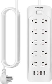 img 4 attached to WANDOFO 15ft Extra Long Cord Power Strip Surge Protector with USB Ports, 10 Outlets, Wall Mountable - Ideal for Home Office, White