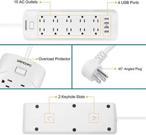 img 1 attached to WANDOFO 15ft Extra Long Cord Power Strip Surge Protector with USB Ports, 10 Outlets, Wall Mountable - Ideal for Home Office, White