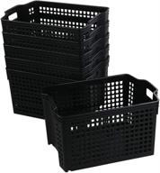 6-piece set of yubine stackable black plastic storage baskets logo