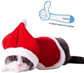 img 3 attached to 🎅 ANIAC Набор праздничных костюмов для домашних животных: рождественский плащ и шапка для кошек и маленьких собак в стиле Санта-Клауса!