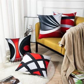 img 3 attached to 🔳 Emvency Set of 4 Bold Red Stripes Decorative Pillow Covers - Modern Abstract Design for Home Decor - Square 20x20 Inches Pillowcases in Grey, Black, and White Acrylic