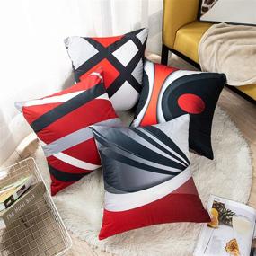img 2 attached to 🔳 Emvency Set of 4 Bold Red Stripes Decorative Pillow Covers - Modern Abstract Design for Home Decor - Square 20x20 Inches Pillowcases in Grey, Black, and White Acrylic