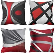 🔳 emvency set of 4 bold red stripes decorative pillow covers - modern abstract design for home decor - square 20x20 inches pillowcases in grey, black, and white acrylic logo