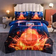 🏀 btargot basketball fire court comforter sets twin for boys teens - 3d sports bedding with reversible quilt and 2 matching pillow shams + soft microfiber logo