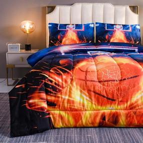 img 2 attached to 🏀 Btargot Basketball Fire Court Comforter Sets Twin for Boys Teens - 3D Sports Bedding with Reversible Quilt and 2 Matching Pillow Shams + Soft Microfiber