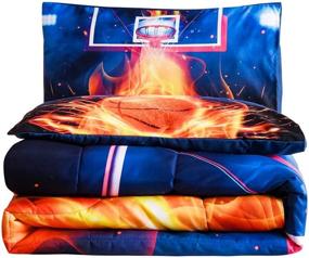 img 3 attached to 🏀 Btargot Basketball Fire Court Comforter Sets Twin for Boys Teens - 3D Sports Bedding with Reversible Quilt and 2 Matching Pillow Shams + Soft Microfiber