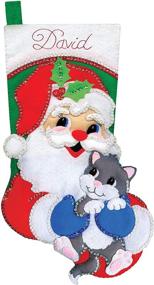 img 1 attached to 🐱 Felt Applique Stocking Kit - Santa with Kitten Design, 18 inches - #5255