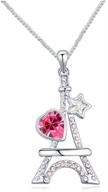 💖 stunning white gold plated eiffel tower heart and star shaped cut aaa swarovski elements pendant necklace - intricate hot pink austrian crystal fashion jewelry for girls logo