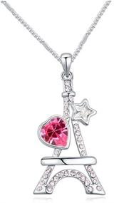 img 1 attached to 💖 Stunning White Gold Plated Eiffel Tower Heart and Star Shaped Cut AAA Swarovski Elements Pendant Necklace - Intricate Hot Pink Austrian Crystal Fashion Jewelry for Girls