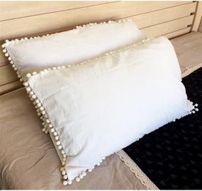 img 3 attached to 🛏️ Rayroger Queen Size Pom Pom Fringe Pillowcases - Ivory White, Washed Cotton Pillow Sham Rolls, Durable for Standard/Queen Size (19x29inches) - Set of 2