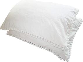 img 4 attached to 🛏️ Rayroger Queen Size Pom Pom Fringe Pillowcases - Ivory White, Washed Cotton Pillow Sham Rolls, Durable for Standard/Queen Size (19x29inches) - Set of 2