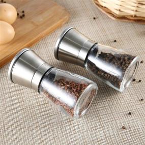 img 1 attached to 🧂 Premium Stainless Steel Salt and Pepper Grinder Set - Short Glass Refillable Shaker with Adjustable Coarseness Mill - Ideal for Sea Salt, Himalayan, Peppercorn, and Spices