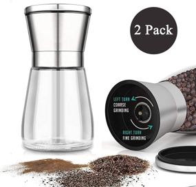 img 3 attached to 🧂 Premium Stainless Steel Salt and Pepper Grinder Set - Short Glass Refillable Shaker with Adjustable Coarseness Mill - Ideal for Sea Salt, Himalayan, Peppercorn, and Spices