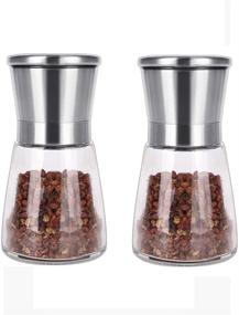 img 4 attached to 🧂 Premium Stainless Steel Salt and Pepper Grinder Set - Short Glass Refillable Shaker with Adjustable Coarseness Mill - Ideal for Sea Salt, Himalayan, Peppercorn, and Spices