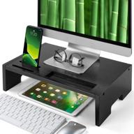 amada monitor stand riser - bamboo desktop riser for laptop computer, organizer with phone holder & stationery management. desktop stand for printer & office supplies logo