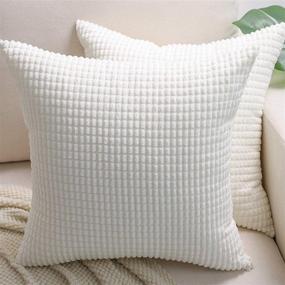 img 4 attached to 🌽 Corn Striped Decorative Throw Pillow Covers - Set of 2, 20x20, Soft Corduroy Cushion Cases for Home Décor (Cream White)