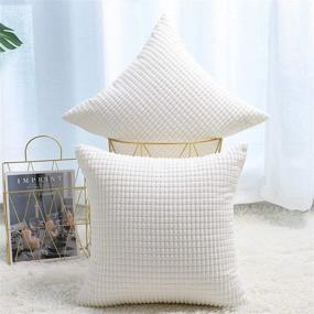 img 1 attached to 🌽 Corn Striped Decorative Throw Pillow Covers - Set of 2, 20x20, Soft Corduroy Cushion Cases for Home Décor (Cream White)