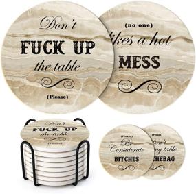 img 4 attached to 🍸 LIFVER Funny Coasters: Set of 8 Marble Style Absorbent Drink Coasters with Holder and 4 Sayings - 4 inch, Ideal for Tabletop Protection