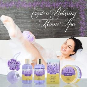 img 3 attached to 🛀 Luxurious Lavender Bath Spa Gift Basket: 7 Pc Relaxation Kit for Women, Including Lavender Body Lotion, Bubble Bath, Shower Gel, Bath Salt, Bath Bomb, Flower Loofah, and Home Spa Basket