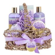 🛀 luxurious lavender bath spa gift basket: 7 pc relaxation kit for women, including lavender body lotion, bubble bath, shower gel, bath salt, bath bomb, flower loofah, and home spa basket logo