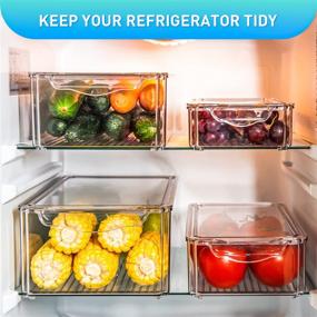 img 3 attached to 🍎 Pomeat Set of 4 Fridge Organizer Bins: Clear Stackable Containers for Kitchen Storage, Fruits and Vegetables - Pantry Organization