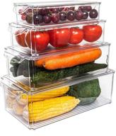 🍎 pomeat set of 4 fridge organizer bins: clear stackable containers for kitchen storage, fruits and vegetables - pantry organization logo