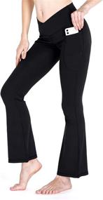 img 2 attached to 👖 Stylish Women's Flared Bootcut Yoga Pants with Pockets: High-Waisted Crossover Flare Leggings for Versatile Work and Dress Pants