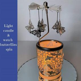 img 1 attached to 🦋 Rotating Silver Metal Butterfly Candle Holder with Floral and Bee Spinner Design - 6 ¼ Inch Tall