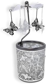img 4 attached to 🦋 Rotating Silver Metal Butterfly Candle Holder with Floral and Bee Spinner Design - 6 ¼ Inch Tall