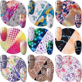 img 1 attached to 🌸✨ Dufin 200 Sheets Nail Foils Transfer Stickers - Laser Flower & Starry Sky Decor, Decals for Nail Art