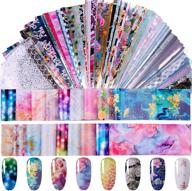 🌸✨ dufin 200 sheets nail foils transfer stickers - laser flower & starry sky decor, decals for nail art logo