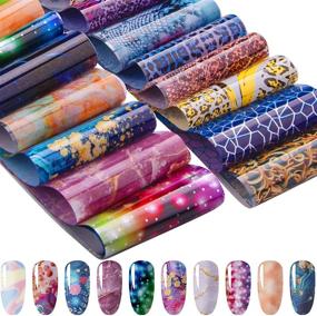 img 2 attached to 🌸✨ Dufin 200 Sheets Nail Foils Transfer Stickers - Laser Flower & Starry Sky Decor, Decals for Nail Art