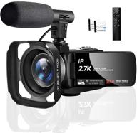 high-demand youtube vlogging camcorder with external microphone, ultra hd 2.7k 30mp video camera, 18x digital zoom, 270° rotatable touchscreen, remote control support logo