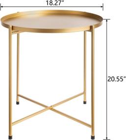 img 3 attached to 🌼 HollyHOME Gold Accent Round Tray Metal End Table - Waterproof & Anti-Rust, Indoor/Outdoor Snack and Coffee Table for Living Room, Sofa Accent Tea Table - (D) 18.27" x (H) 20.55